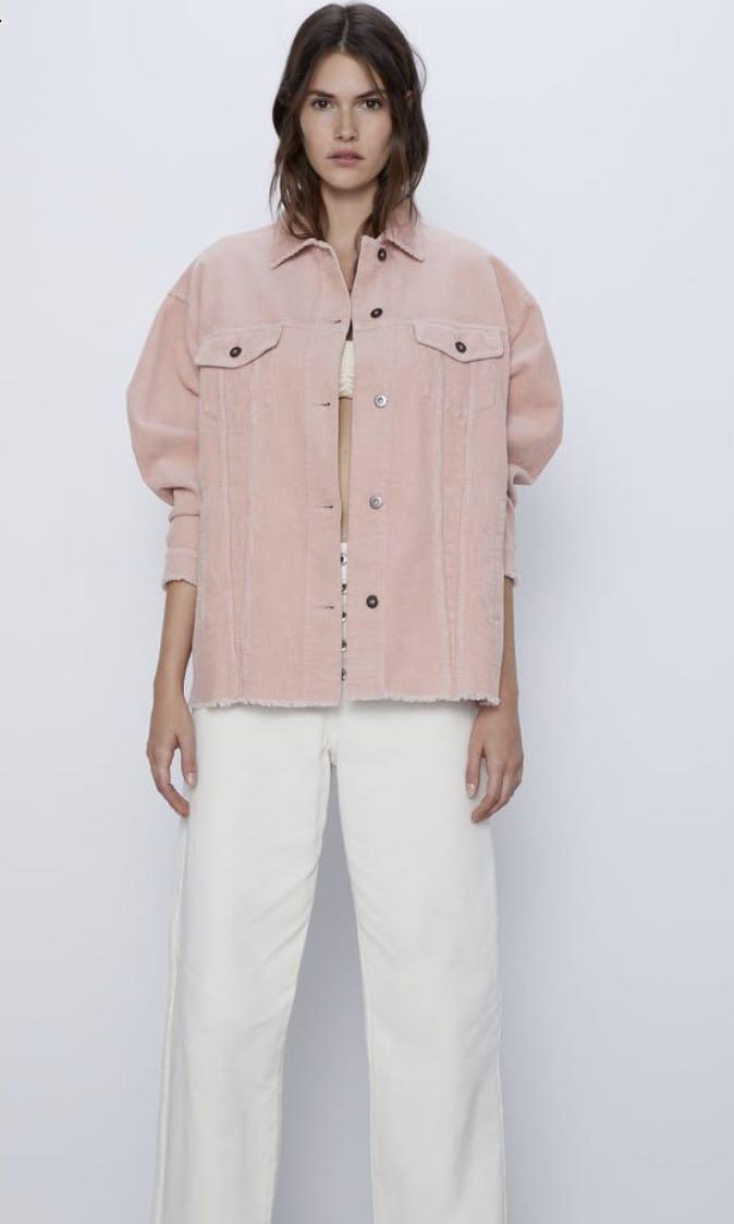 Zara Corduroy Pink Outer, Fesyen Wanita