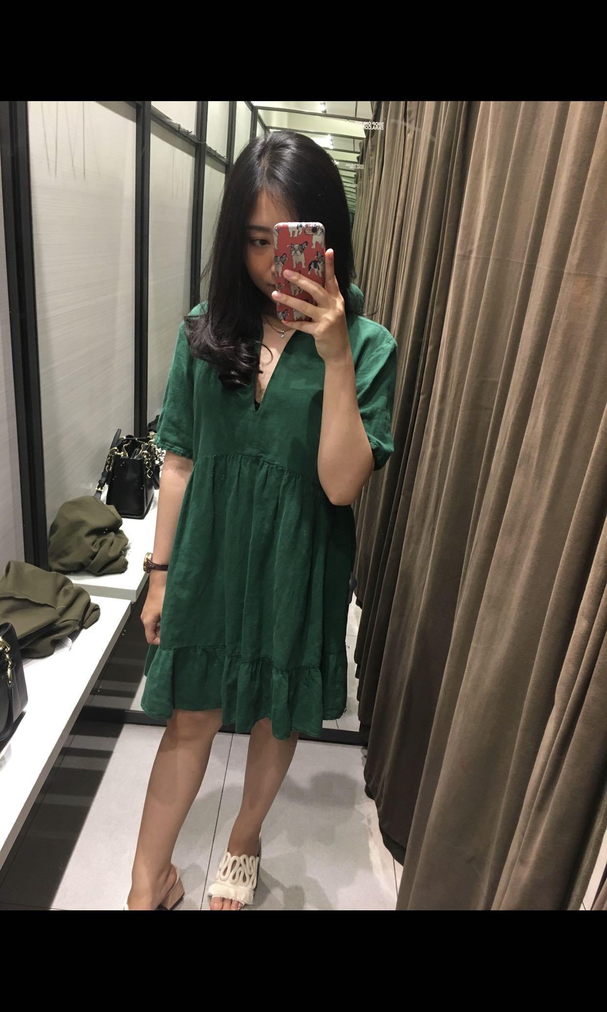 zara green and black dress