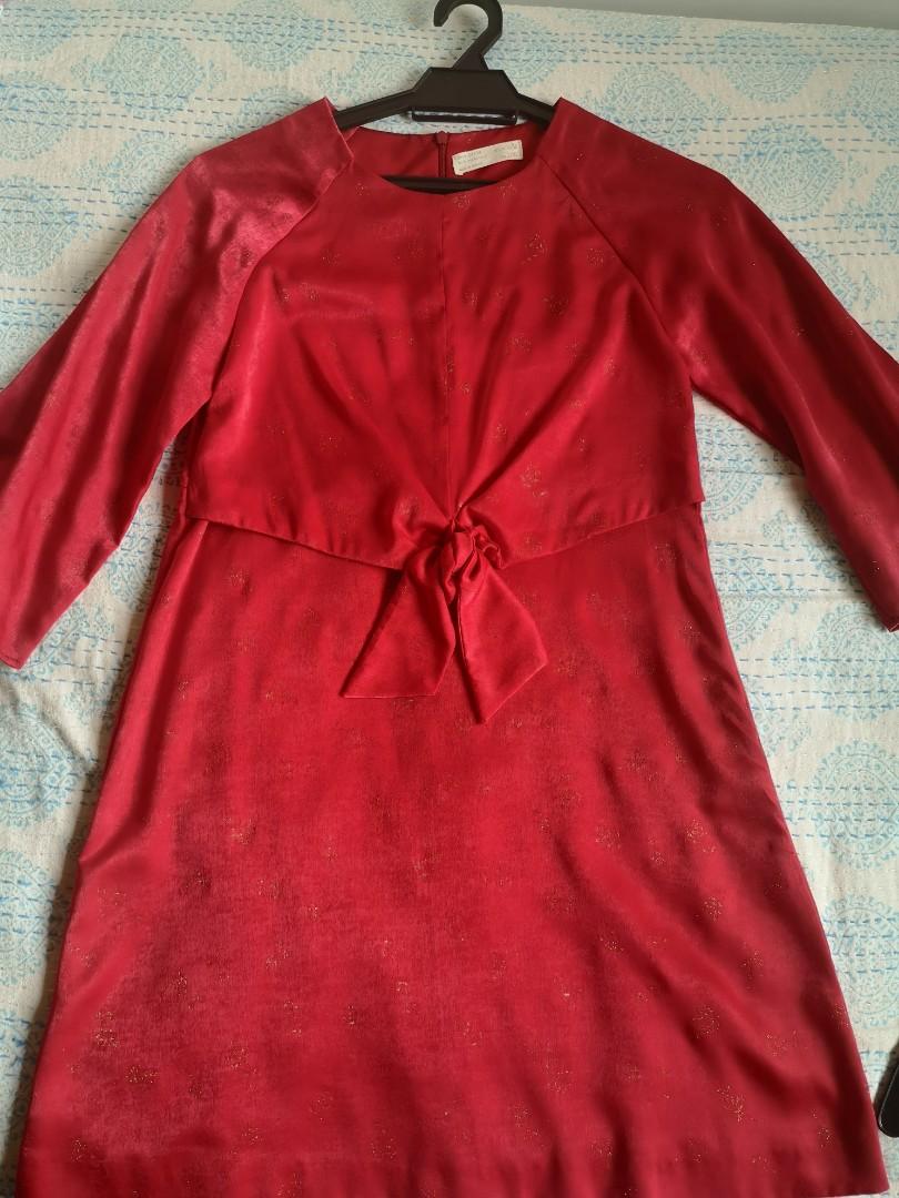 zara red bow dress