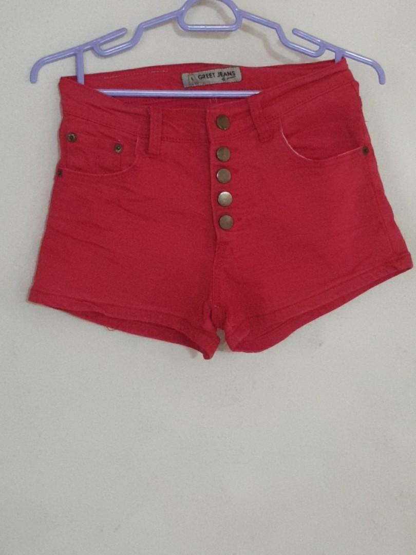 red high waisted jeans