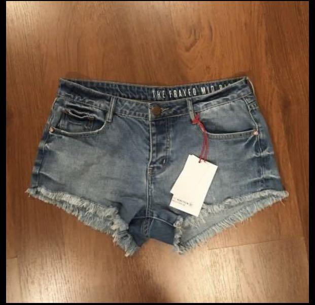Frayed Mid Rise Denim Shorts 