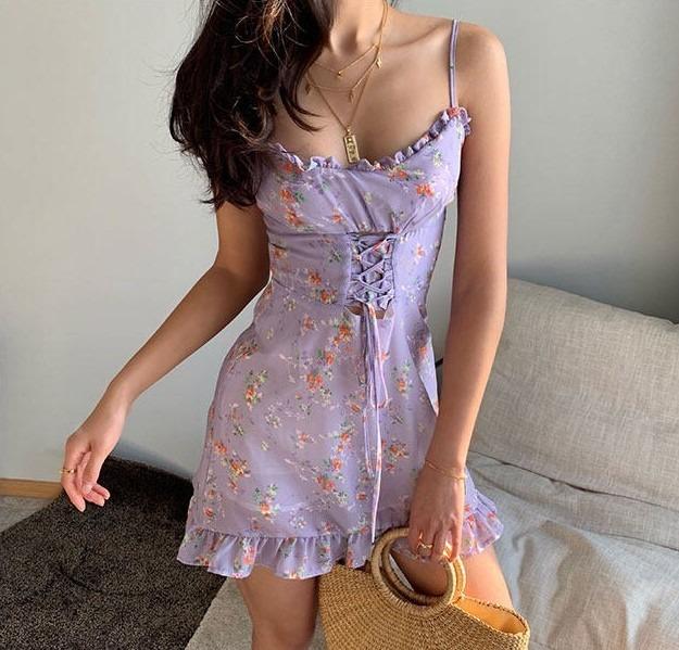 French retro purple reformation floral Dress