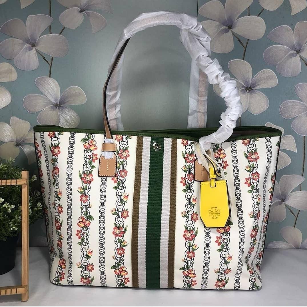 Tory burch gemini sale link canvas floral tote