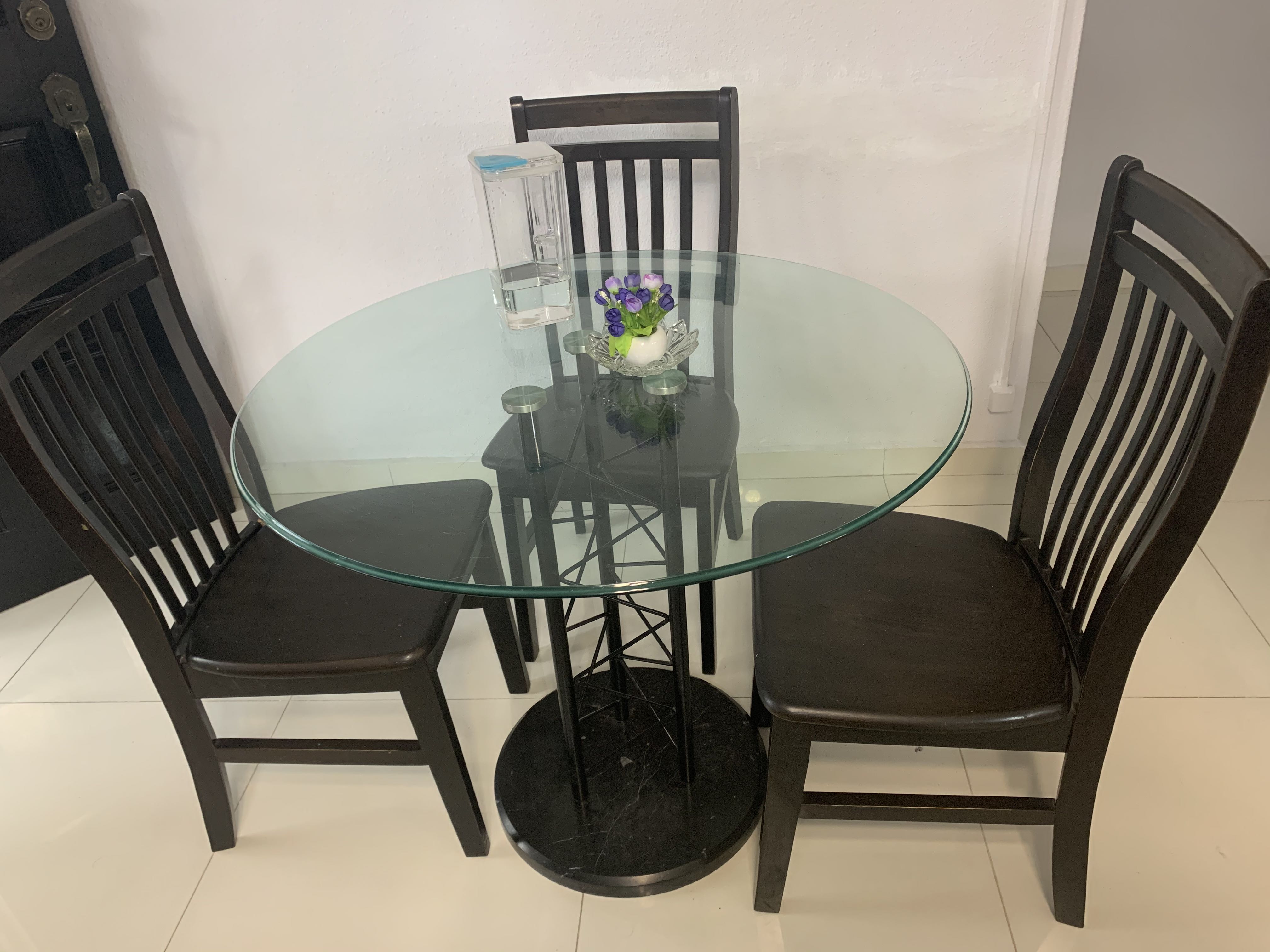 Glass Round Dining Table Table Only Furniture Tables Chairs On Carousell