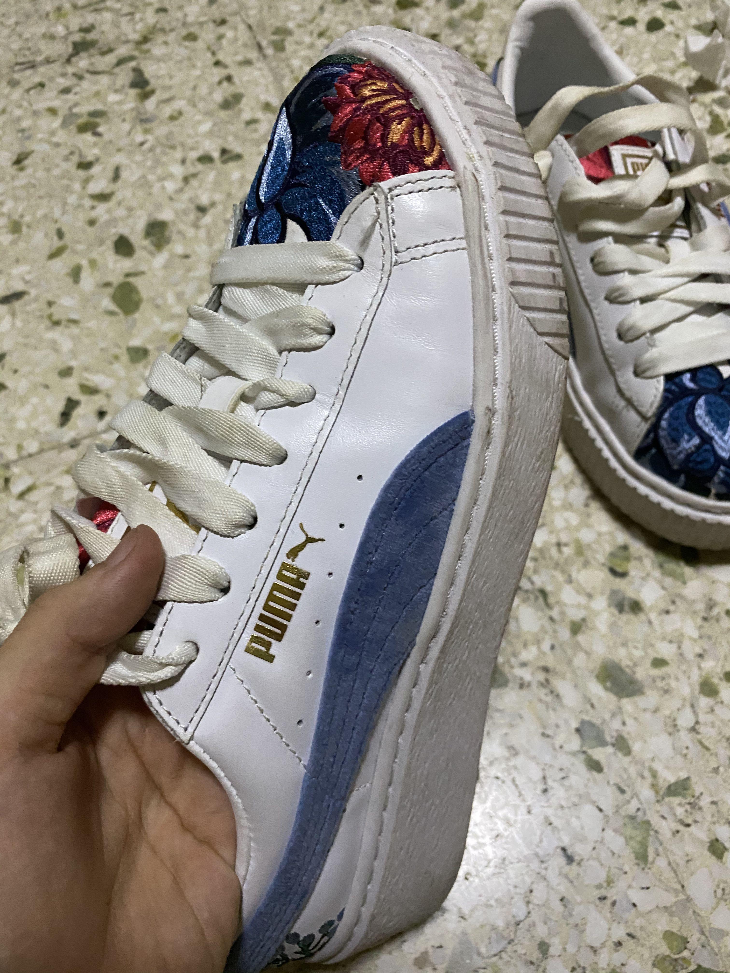 Puma suede platforms in white with embroidery sales