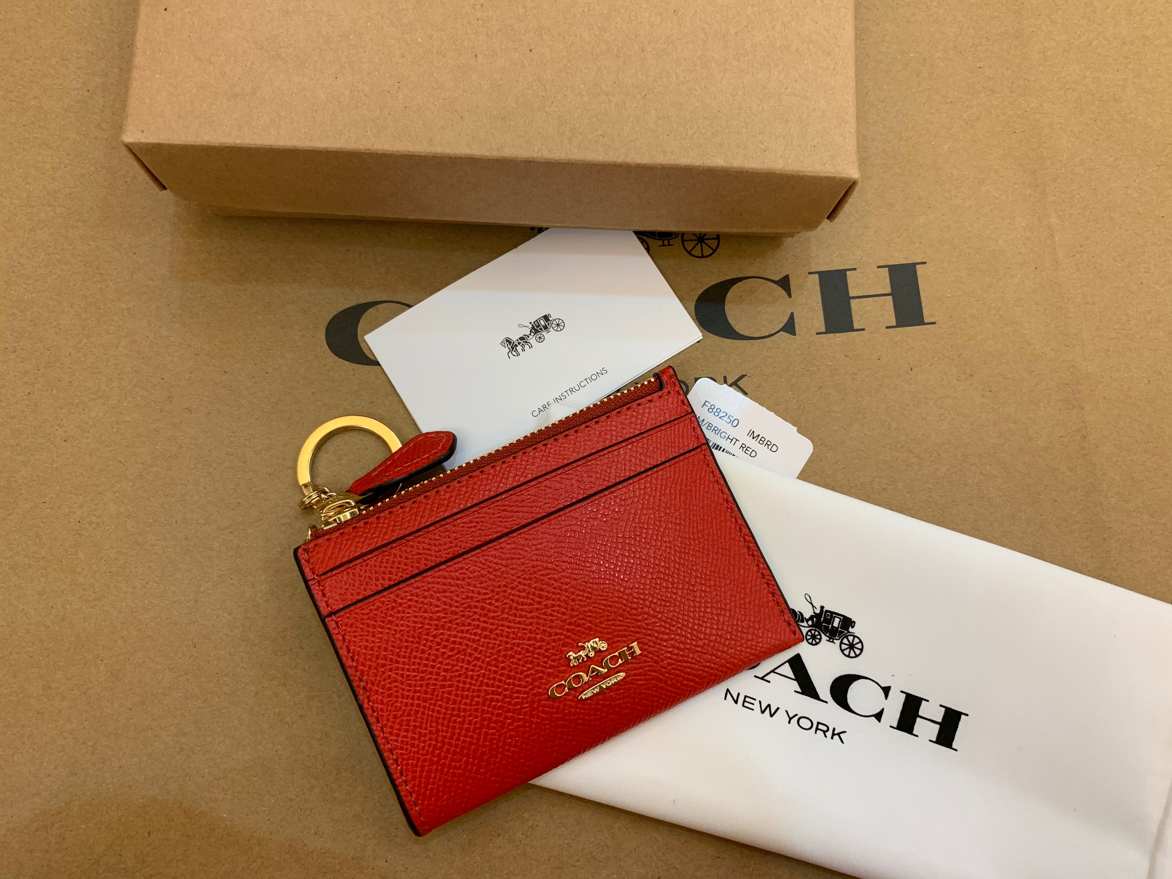Ready Stock authentic coach card holder F88250 bright red bright red card holder with key chain