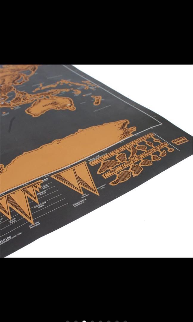 Scratch World Map (Category: Other Merchandise) located in Singapore. Submitted by jacobsenpo (Listing ID 1014593131, Image 3). Description: map Scratch World Log Journal Gift Off Edition Poster Feature: 100% brand new and high quality Color: Black. Material: Laminate, coloured foil. Size:Approx. 30 * 42cm. High Quality: Printed with high quality paper with a gloss coating for luxury and works exactly like a scratch card, once the gold scratch is
