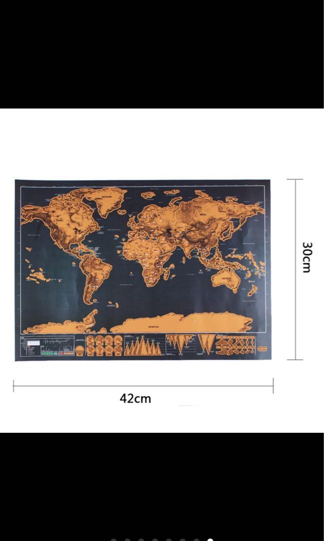 Scratch World Map (Category: Other Merchandise) located in Singapore. Submitted by jacobsenpo (Listing ID 1014593131, Image 2). Description: map Scratch World Log Journal Gift Off Edition Poster Feature: 100% brand new and high quality Color: Black. Material: Laminate, coloured foil. Size:Approx. 30 * 42cm. High Quality: Printed with high quality paper with a gloss coating for luxury and works exactly like a scratch card, once the gold scratch is