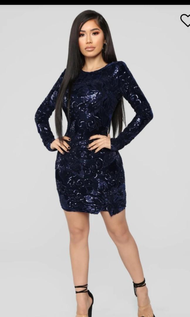 Sequin Dress Navy Blue Fashion Nova Women S Fashion Clothes Dresses Skirts On Carousell