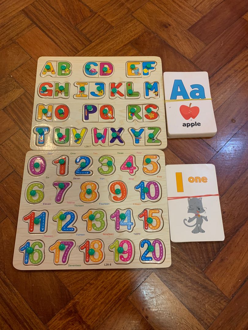 Educational Set of 4 ABC and Numbers Flashcards and Puzzle, Babies ...