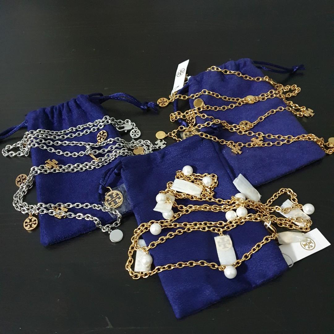 Tory burch logo charm rosary necklace deals