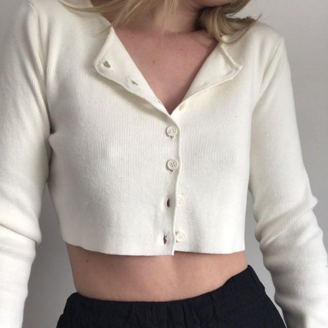 White Athelia Knit Button Crop Cardigan, Women's Fashion, Tops, Other Tops  on Carousell