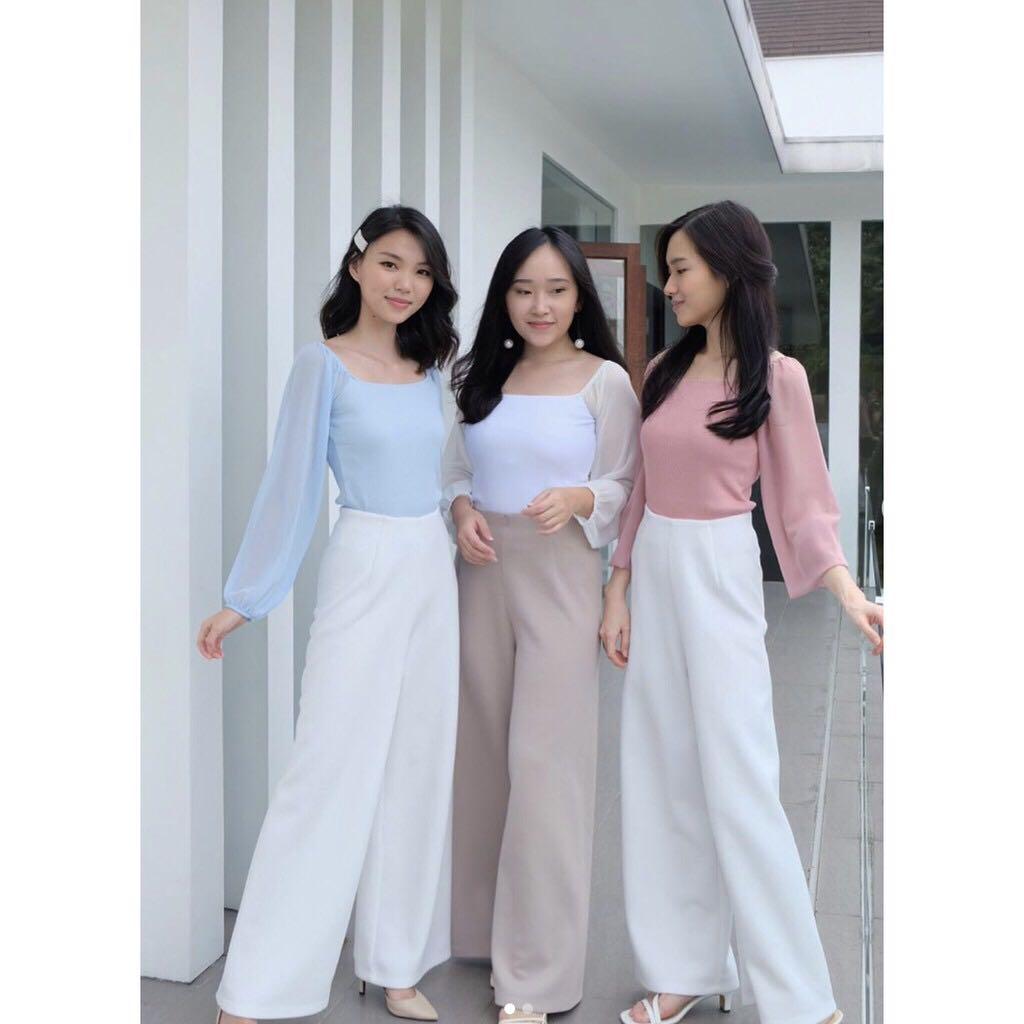 WHITE TOP BLOUSE ORGANZA TRANSPARAN 