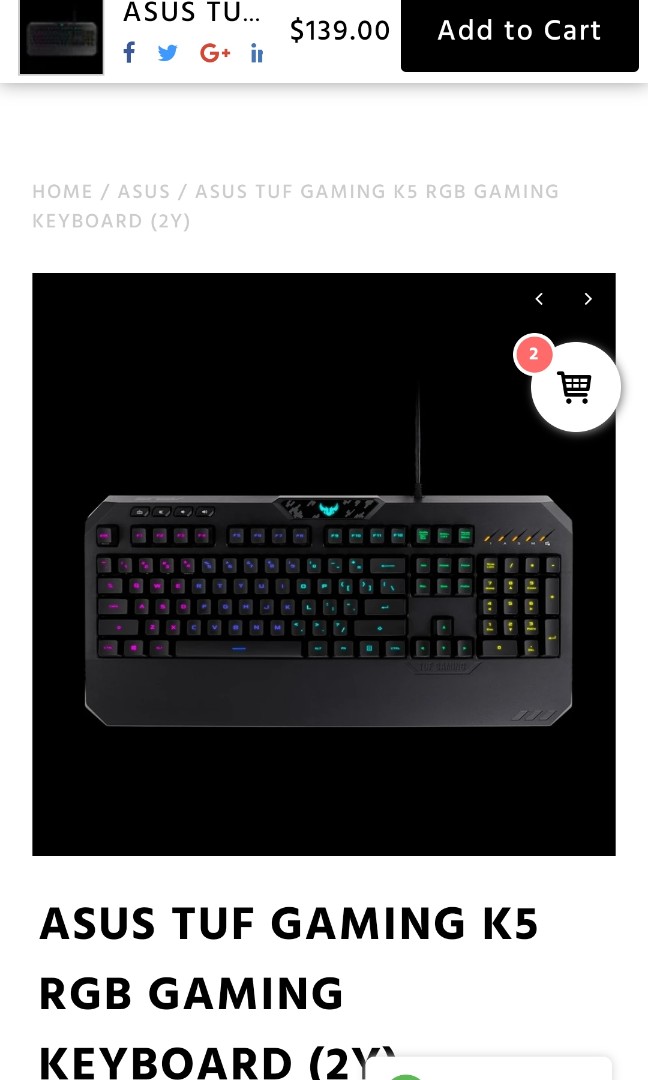 Asus Tuf Gaming K5 Rgb Gaming Keyboard Electronics Others On Carousell