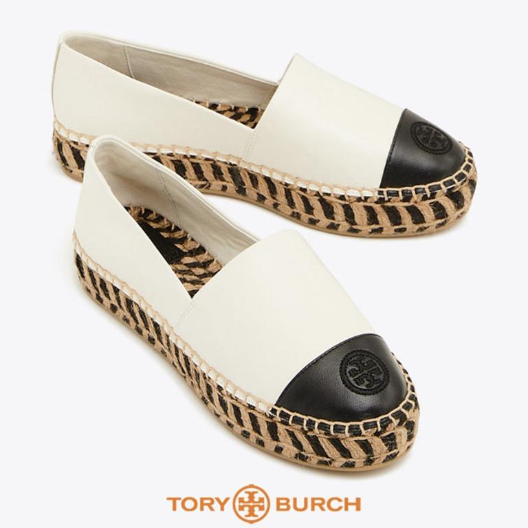 Authentic TORY BURCH White Black Color Block Platform Espadrilles