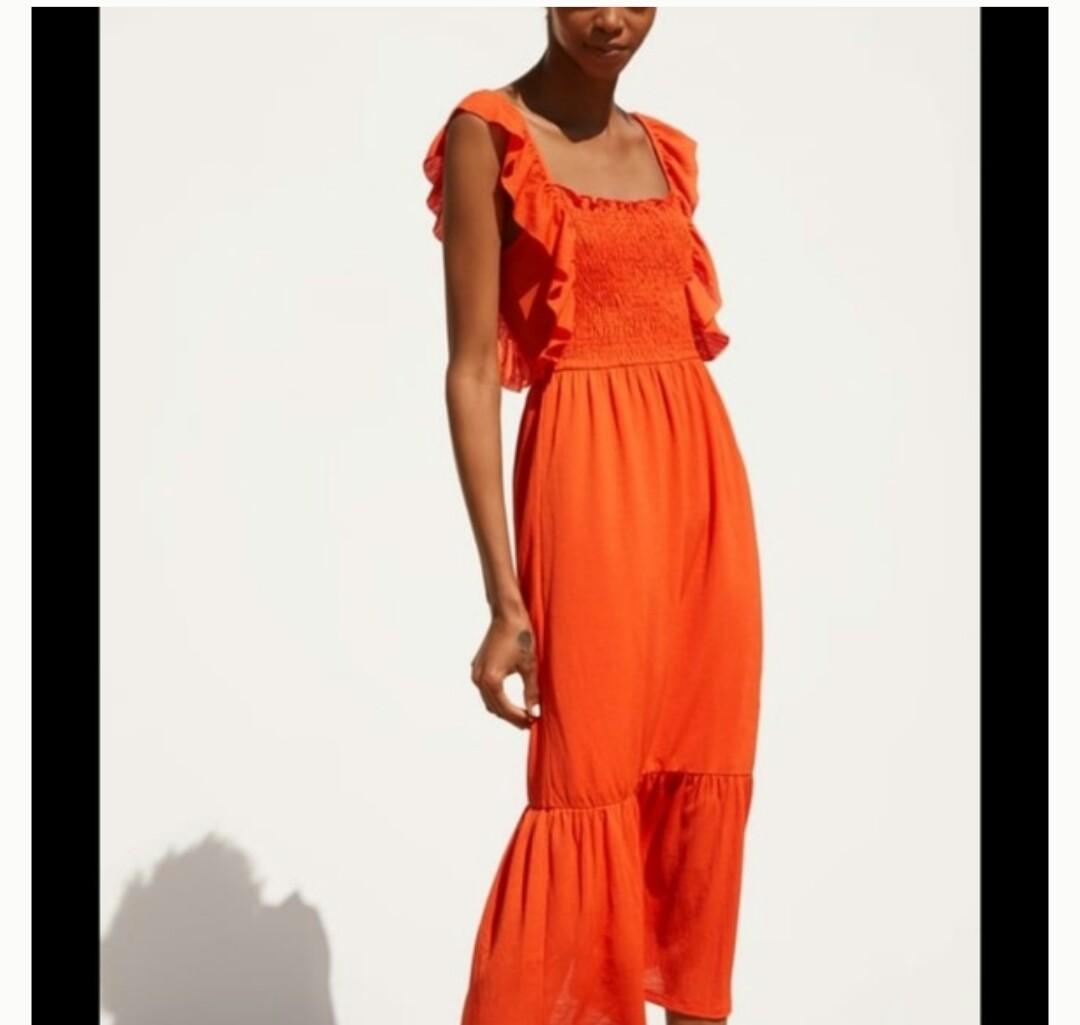 orange midi dress zara