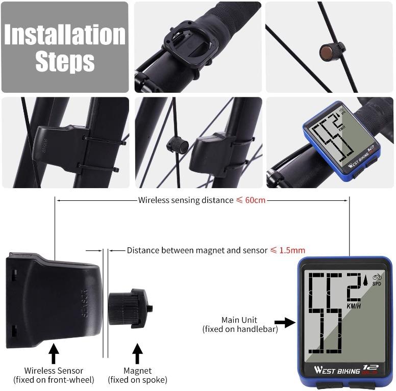 Bicycle Computer Wireless Speedometer, Big Number Display Waterproof