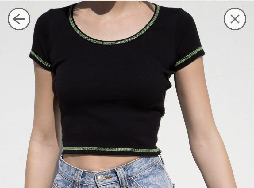 Brandy Melville Zelly Top Black With Green Outline Women S Fashion Tops Other Tops On Carousell