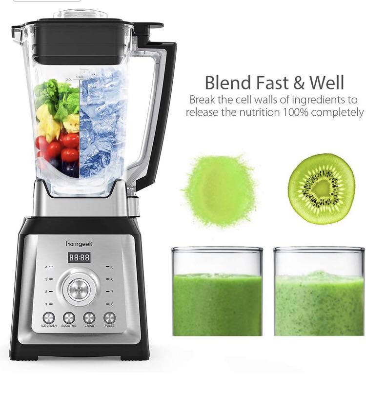 Homgeek 2000W Blender Smoothie Maker with 2L BPA Free Tritan Container