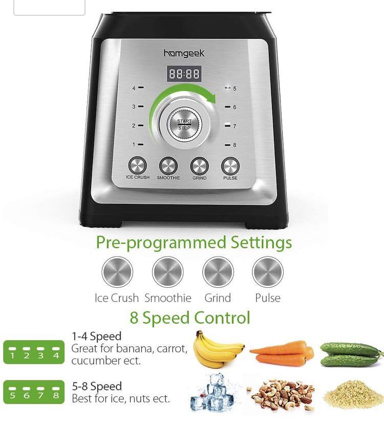 Homgeek 2000W Blender Smoothie Maker with 2L BPA Free Tritan Container