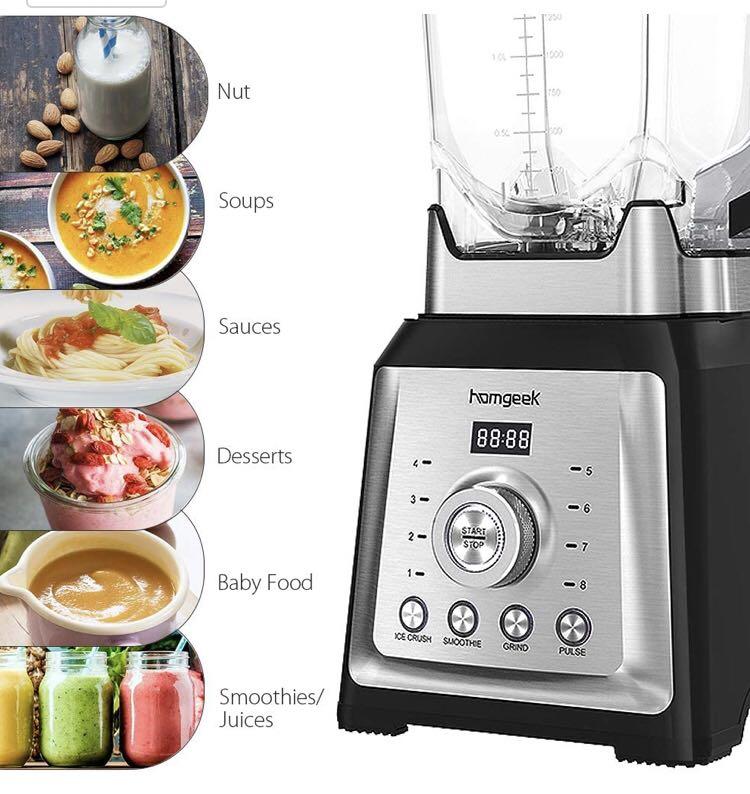 Homgeek 2000W Blender Smoothie Maker with 2L BPA Free Tritan Container, Professional 30000 RPM
