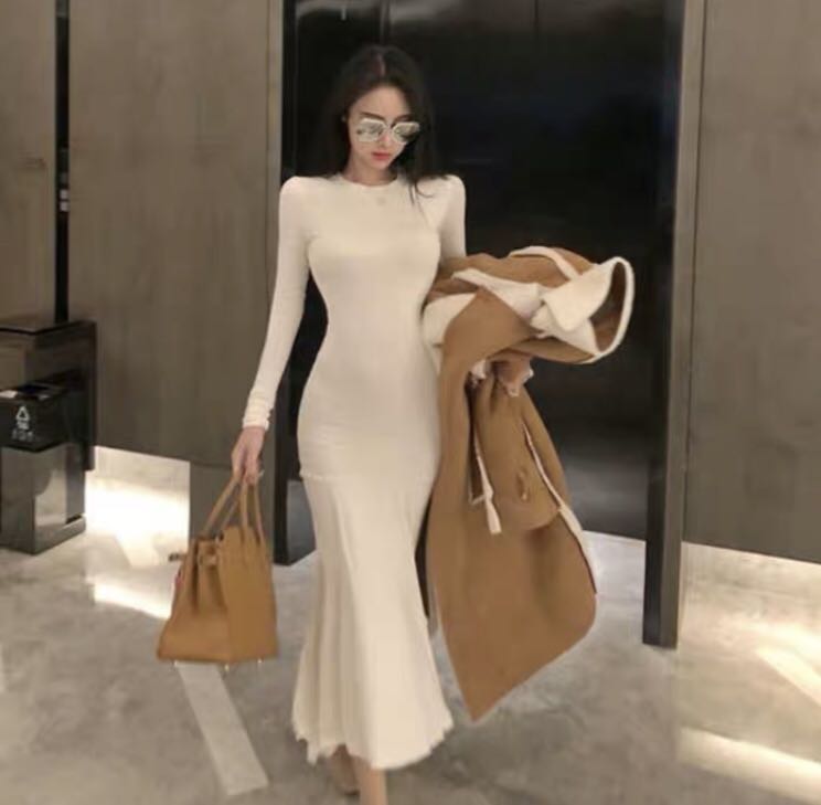 Korean white long dress clearance