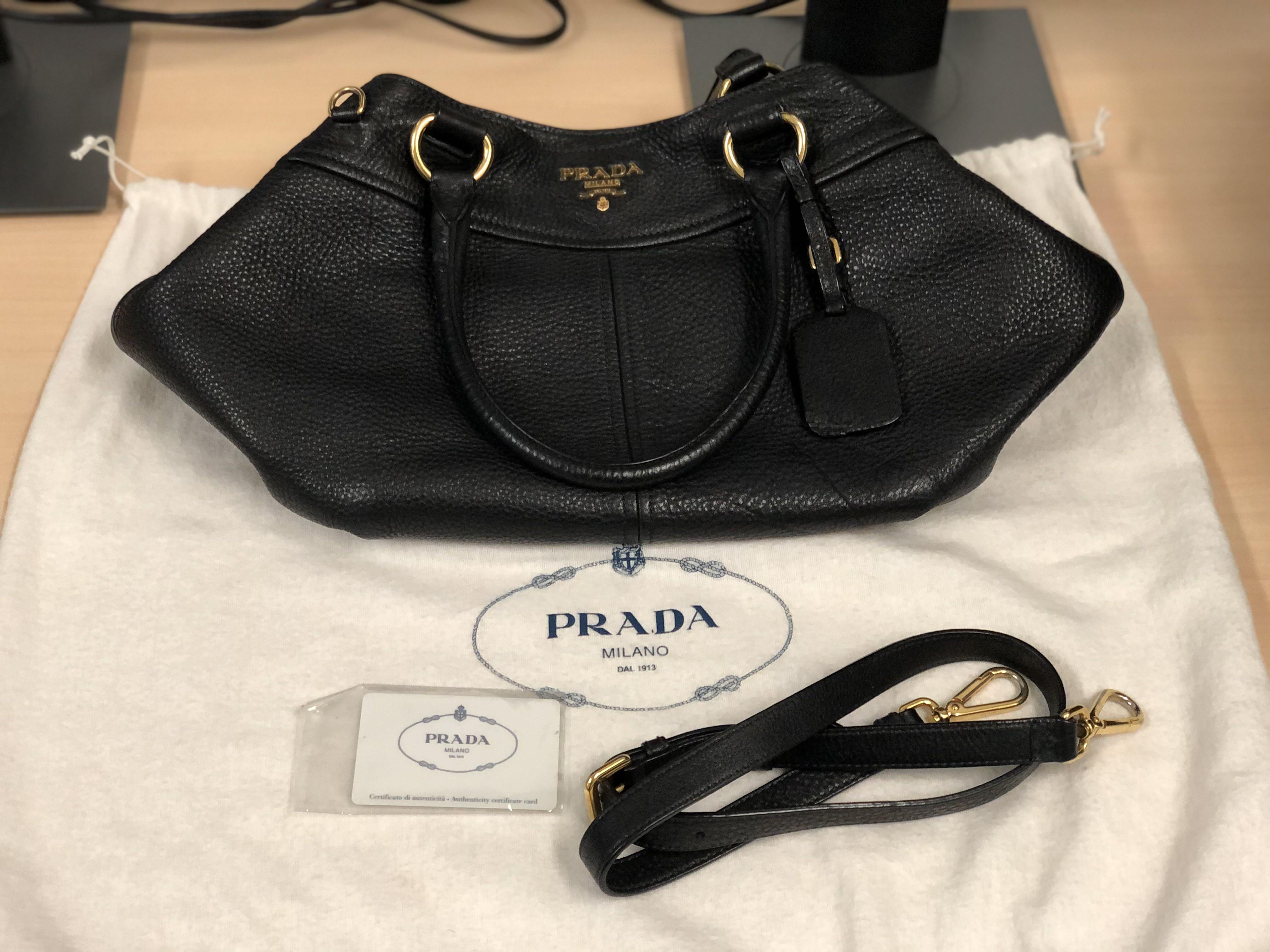 Prada Black Vitello Daino Leather Small Tote bag, Luxury, Bags \u0026 Wallets on  Carousell