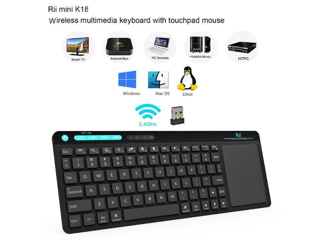 Rii RT518 Wireless Gaming Keyboard with Touchpad For Gaming HTPC