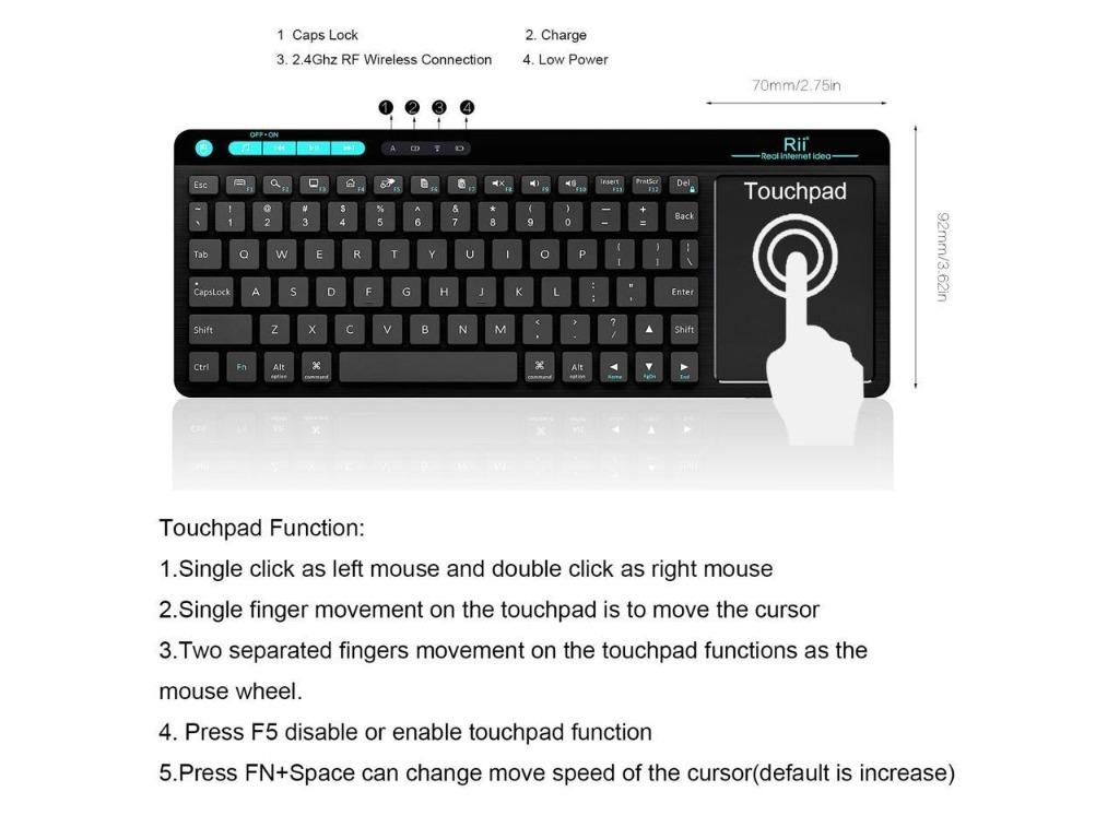 Rii RT518 Wireless Gaming Keyboard with Touchpad For Gaming HTPC ...