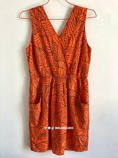 Solemio Sleeveless Elastic Waist Dress Orange Preloved