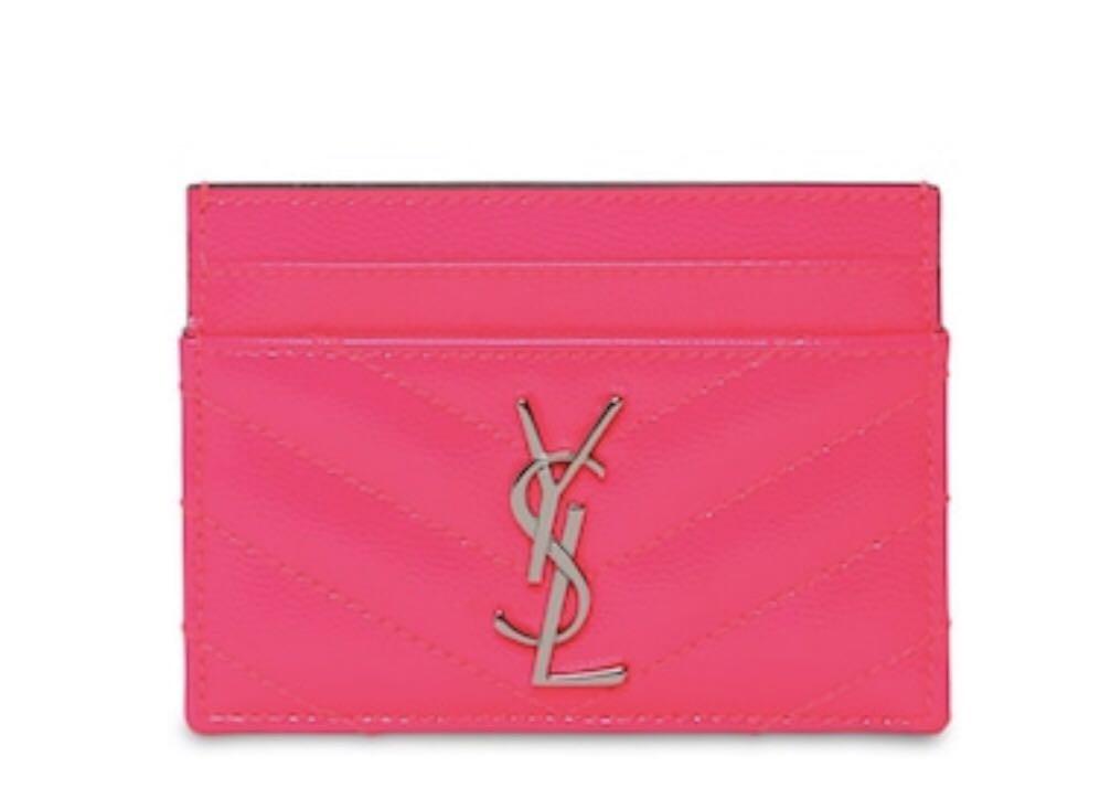 YSL Saint Laurent Neon Pink Card Holder, 女裝, 手袋及銀包, 銀包、卡片套- Carousell