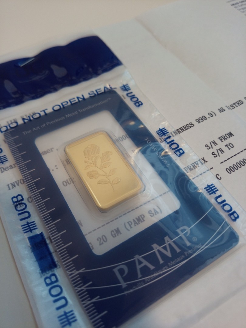 20g PAMP Gold Bar w UOB Receipt, Women's Fashion, Jewelry & Organisers