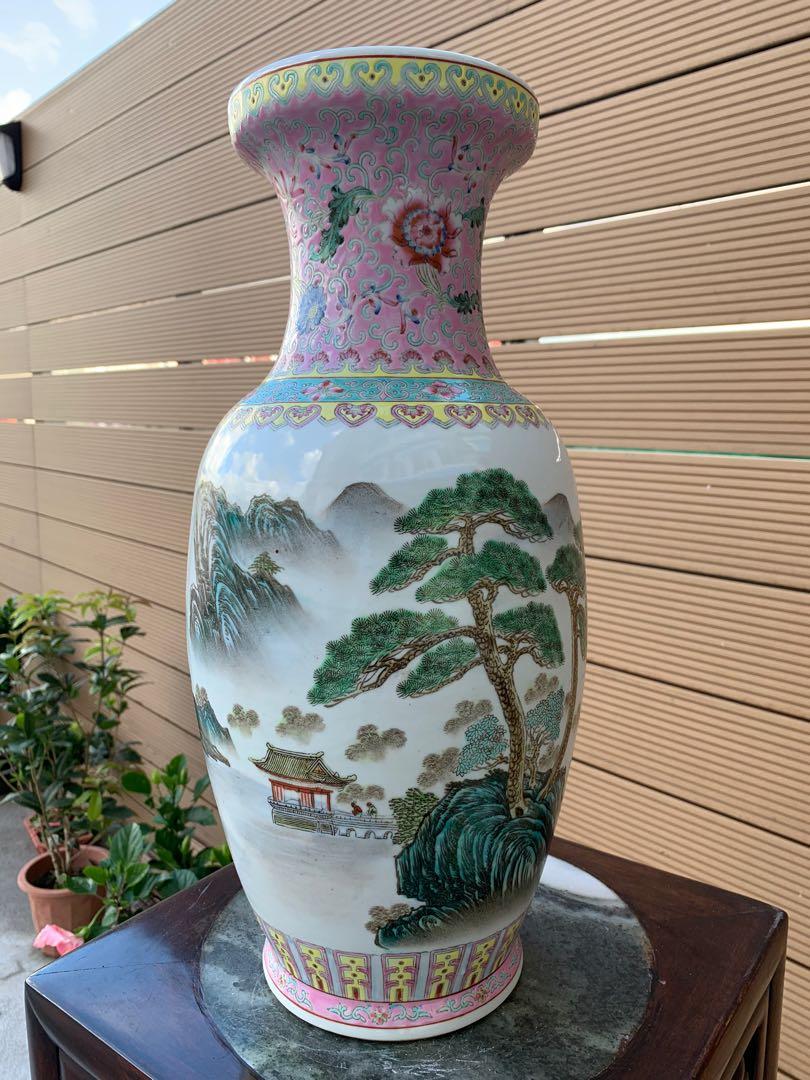 総合ランキング1位 高さ約29 景徳鎮製 手絵粉彩山水花瓶 50-70年代 高 