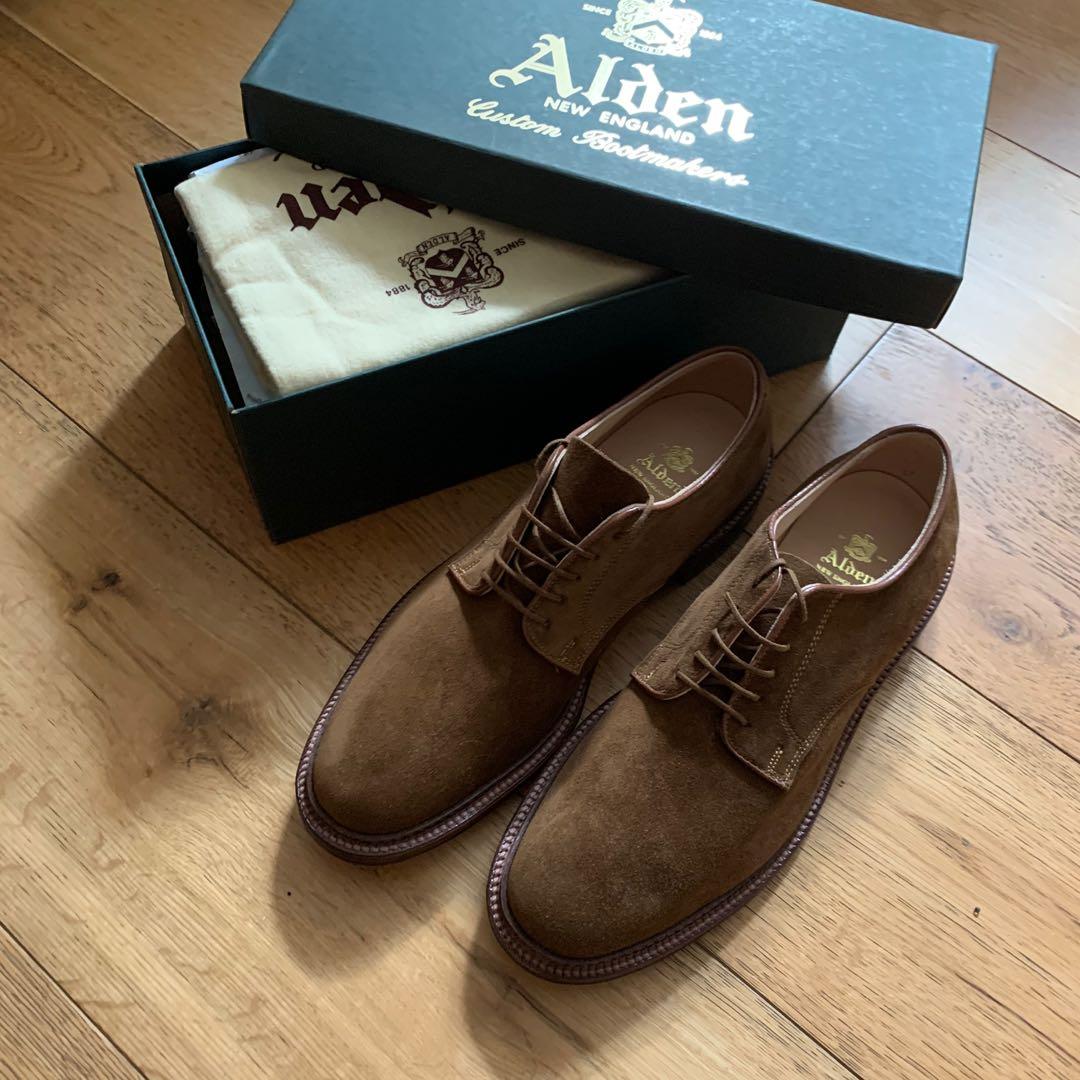 ALDEN MEN'S 29336F - PLAIN TOE BLUCHER FLEX WELT - SNUFF SUEDE, 男