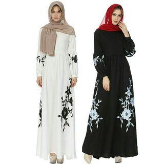 [In stock ]Women Muslim abaya Dress chiffon long sleeved embroidered kebaya Dress Maxi dress