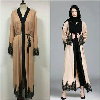 [In stock]Women Muslim Dress abaya cardigan lace stitching kebaya Robe lace dress