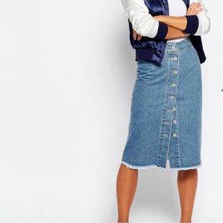 Button Midi Jeans Skirt