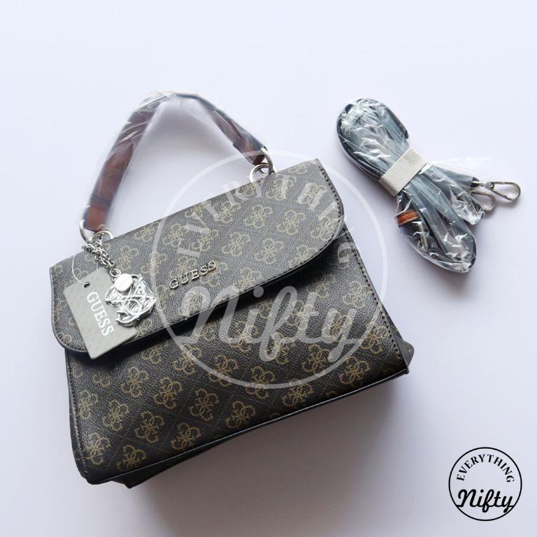 GUESS MONOGRAM TOP HANDLE BAG Women s Fashion Bags Wallets Purses Pouches on Carousell