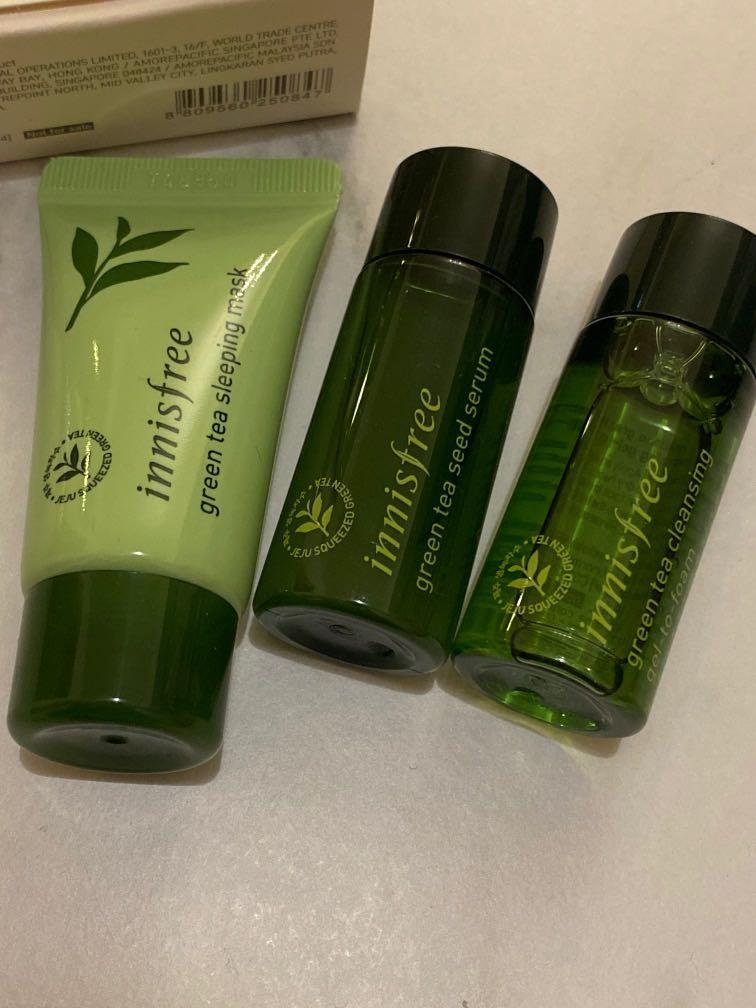 全新Innisfree Green Tea Kit for Night, 興趣及遊戲, 旅行, 旅遊 旅行必需品及用品 Carousell