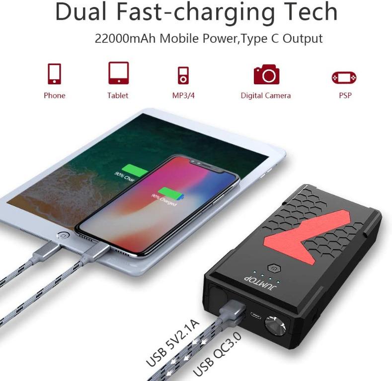 JUMTOP 3000A Peak 22000mAh Portable Car Jump Starter 10L Gas 8L Diesel Engine Auto Battery Booste