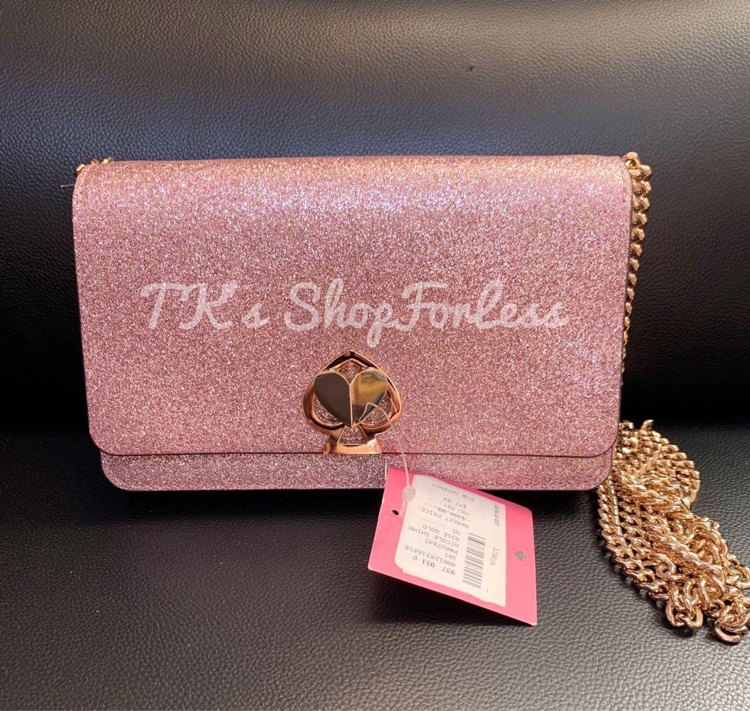 Kate Spade Nicola Shimmer Twistlock chain wallet in pale gold, Women's  Fashion, Bags & Wallets, Purses & Pouches on Carousell