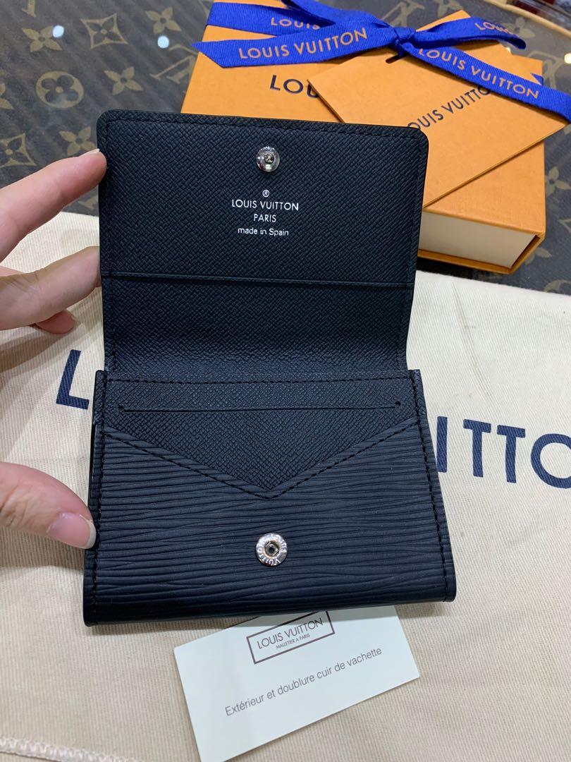 Pre-owned Louis Vuitton Enveloppe Carte De Visite Black Leather