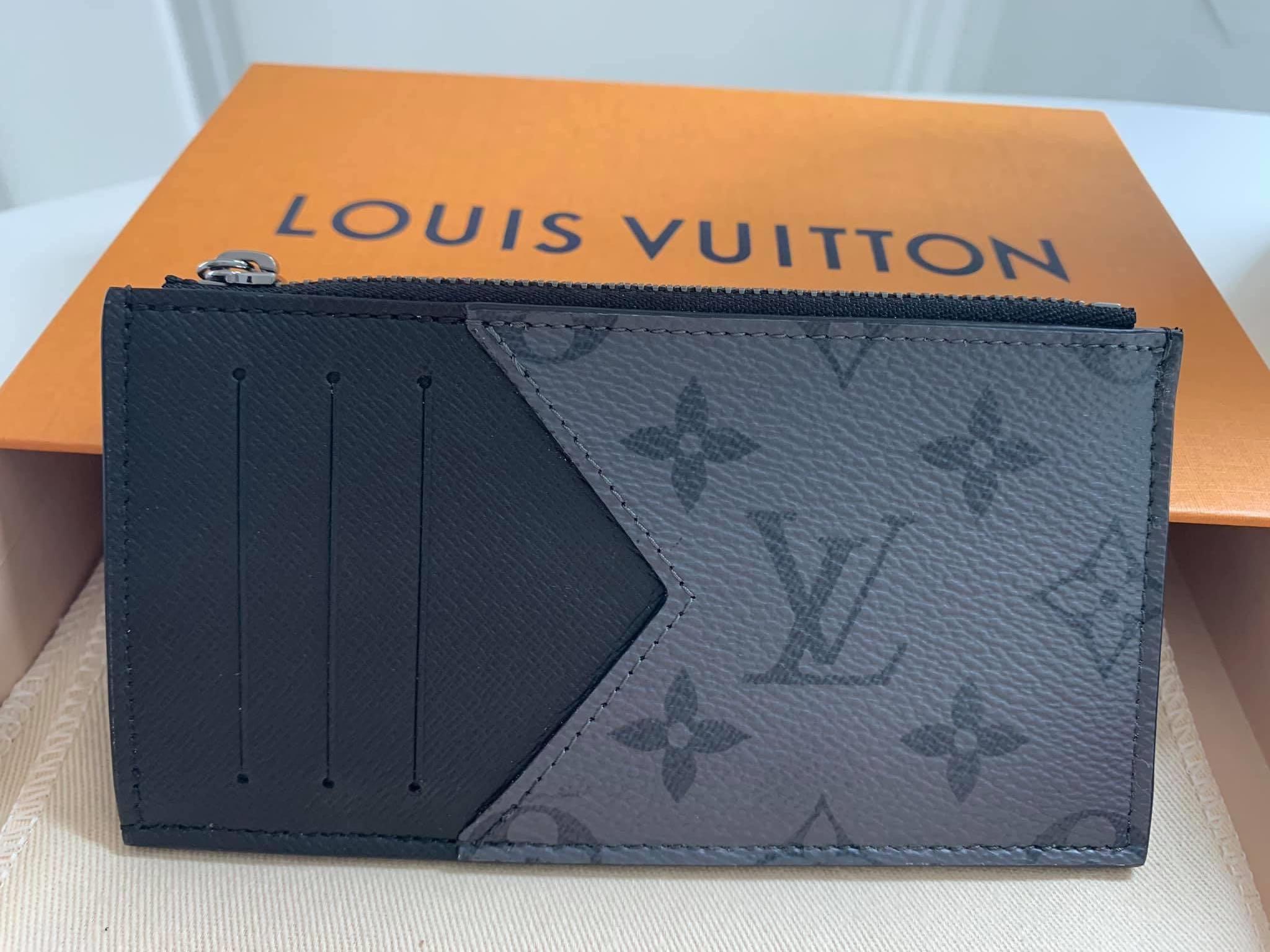 LOUIS VUITTON Monogram Eclipse Crocodile/Ostrich Leather Card Case Black