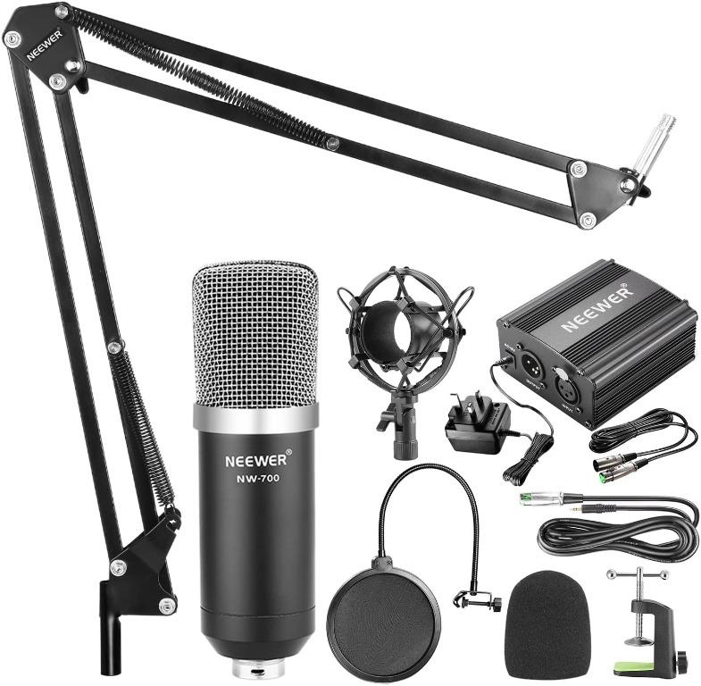 Neewer Nw 700 Condenser Microphone Kit Black Mic Black 48v Phantom Power Supply Nw 35 Boom Scissor Arm Stand With Shock Mount And Pop Filter Xlr Male To Female Cable For Home Studio Recording Electronics