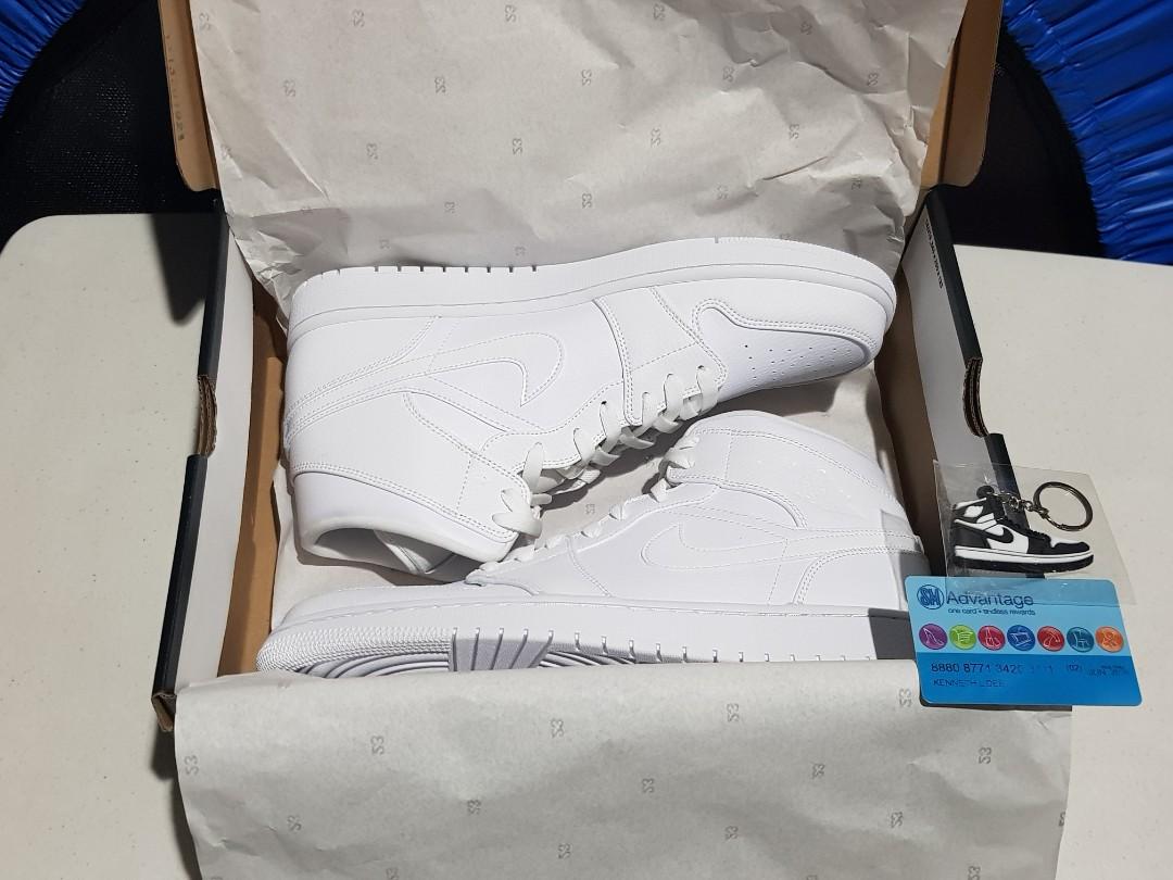 Nike Air Jordan 1 Mid Triple White Basketball Sneakers Size 12 BNDS