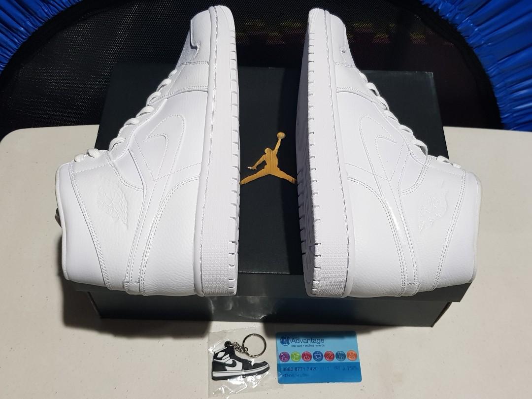 Nike Air Jordan 1 Mid Triple White Basketball Sneakers Size 12 BNDS