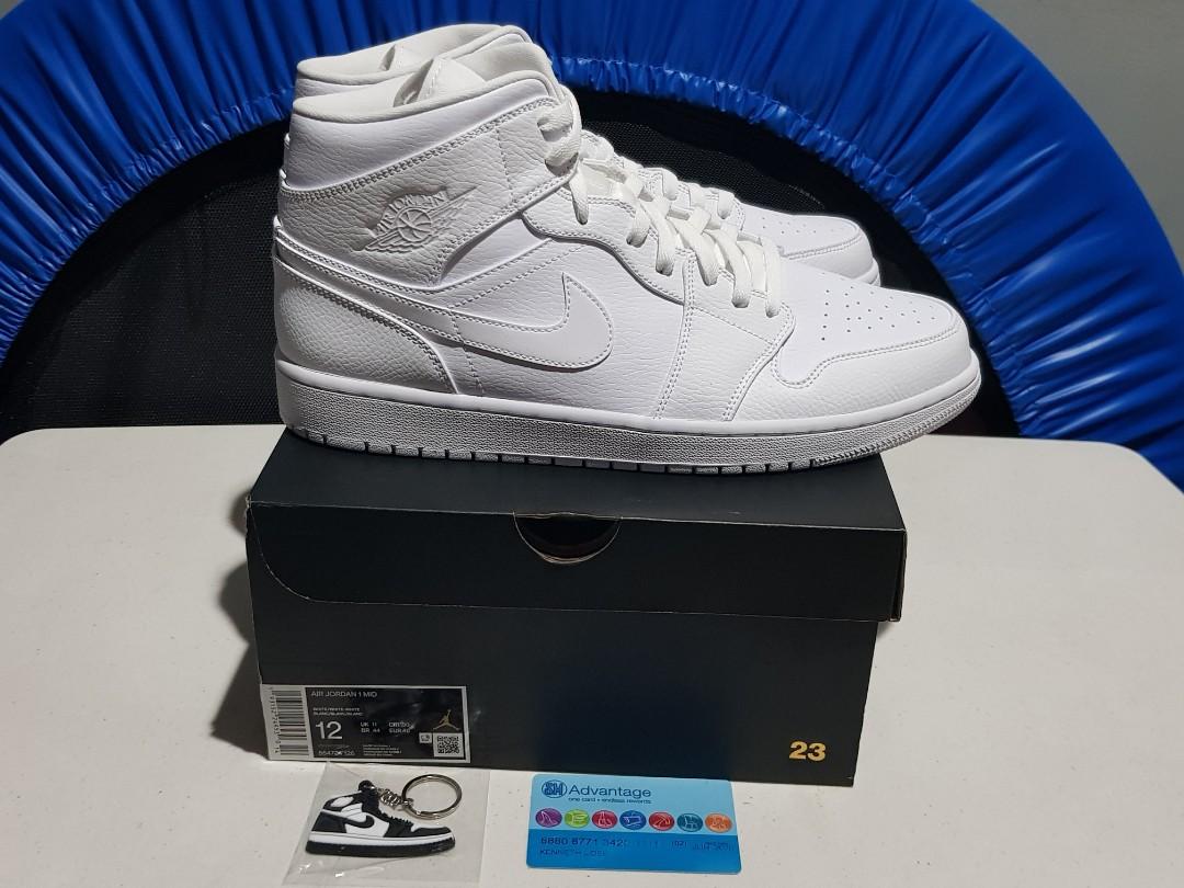 Nike Air Jordan 1 Mid Triple White Basketball Sneakers Size 12 BNDS