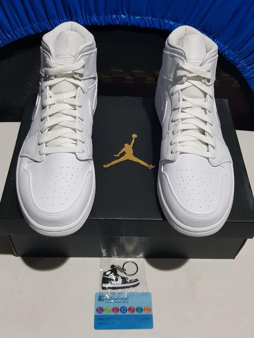 Nike Air Jordan 1 Mid Triple White Basketball Sneakers Size 12 BNDS