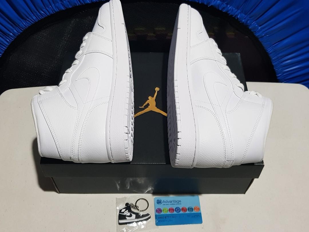 Nike Air Jordan 1 Mid Triple White Basketball Sneakers Size 12 BNDS