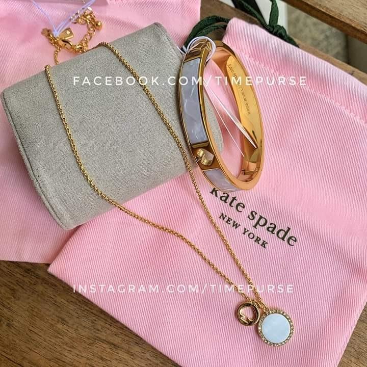 Orig Kate Spade Spot The Spade Pave Charm Pendant Necklace and Hole Punch Spade Hinge Bangle Set